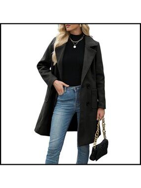 Wool Blend Mid-Long Pea Coat Notch Lapel Double-Breasted Winter Outwear